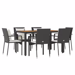 Set da Pranzo da Giardino 7 pz Nero con Cuscini in Polyrattancod mxl 76420 - Vista aggiuntiva 3