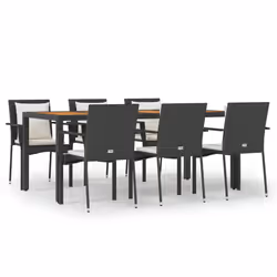 Set da Pranzo da Giardino 7 pz Nero con Cuscini in Polyrattancod mxl 100384 - Vista aggiuntiva 2