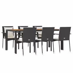 Set da Pranzo da Giardino 7 pz Nero con Cuscini in Polyrattancod mxl 100384 - Vista aggiuntiva 3