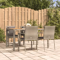 Set da Pranzo da Giardino 5 pz con Cuscini in Polyrattan Grigiocod mxl 124390