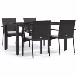 Set da Pranzo da Giardino 5 pz Nero con Cuscini in Polyrattancod mxl 77186 - Vista aggiuntiva 2