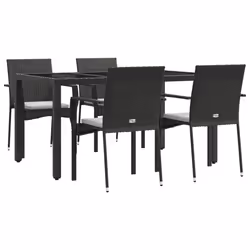 Set da Pranzo da Giardino 5 pz Nero con Cuscini in Polyrattancod mxl 77186 - Vista aggiuntiva 3