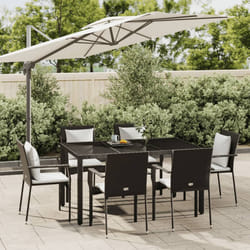 Set da Pranzo da Giardino 7 pz Nero con Cuscini in Polyrattancod mxl 124391