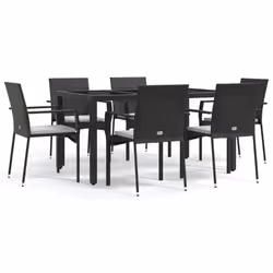Set da Pranzo da Giardino 7 pz Nero con Cuscini in Polyrattancod mxl 124391 - Vista aggiuntiva 2