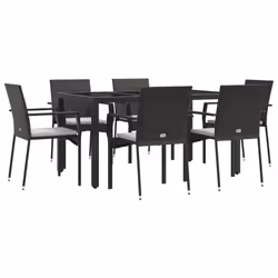 Set da Pranzo da Giardino 7 pz Nero con Cuscini in Polyrattancod mxl 124391 - Vista aggiuntiva 3