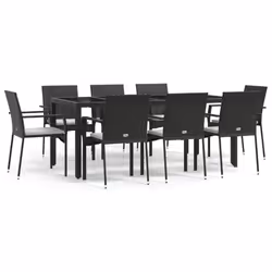 Set da Pranzo da Giardino 9 pz con Cuscini Nero in Polyrattancod mxl 76440 - Vista aggiuntiva 2