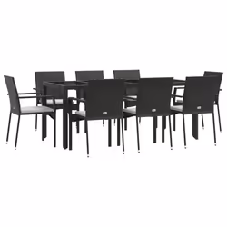 Set da Pranzo da Giardino 9 pz con Cuscini Nero in Polyrattancod mxl 76440 - Vista aggiuntiva 3