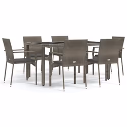 Set da Pranzo da Giardino 7 pz con Cuscini in Polyrattan Grigiocod mxl 124372 - Vista aggiuntiva 2
