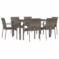 Set da Pranzo da Giardino 7 pz con Cuscini in Polyrattan Grigiocod mxl 124372 - Vista aggiuntiva 3