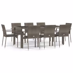 Set da Pranzo da Giardino 9 pz con Cuscini in Polyrattan Grigiocod mxl 125221 - Vista aggiuntiva 2