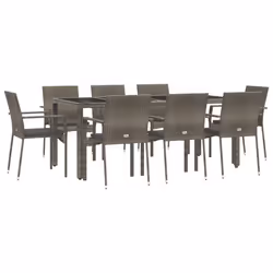 Set da Pranzo da Giardino 9 pz con Cuscini in Polyrattan Grigiocod mxl 125221 - Vista aggiuntiva 3