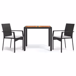 vidaXL Set da Pranzo da Giardino 3 pz con Cuscini Nero in Polyrattan - Vista aggiuntiva 2