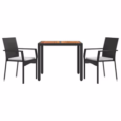 vidaXL Set da Pranzo da Giardino 3 pz con Cuscini Nero in Polyrattan - Vista aggiuntiva 3