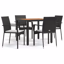 Set da Pranzo da Giardino 5 pz Nero con Cuscini in Polyrattancod mxl 101238 - Vista aggiuntiva 2