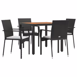 Set da Pranzo da Giardino 5 pz Nero con Cuscini in Polyrattancod mxl 101238 - Vista aggiuntiva 3