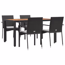 Set da Pranzo da Giardino 5 pz Nero con Cuscini in Polyrattancod mxl 76456 - Vista aggiuntiva 3