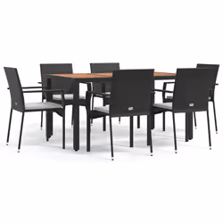 Set da Pranzo da Giardino 7 pz Nero con Cuscini in Polyrattancod mxl 124365 - Vista aggiuntiva 2