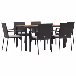 Set da Pranzo da Giardino 7 pz Nero con Cuscini in Polyrattancod mxl 124365 - Vista aggiuntiva 3