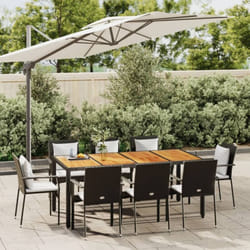 Set da Pranzo da Giardino 9 pz con Cuscini Nero in Polyrattan Vidaxl
