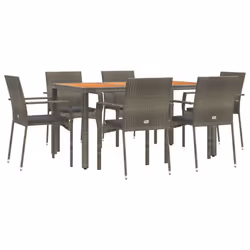 Set da Pranzo da Giardino 7 pz con Cuscini in Polyrattan Grigiocod mxl 76464 - Vista aggiuntiva 3