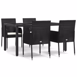 Set da Pranzo da Giardino 5 pz Nero con Cuscini in Polyrattancod mxl 76446 - Vista aggiuntiva 2
