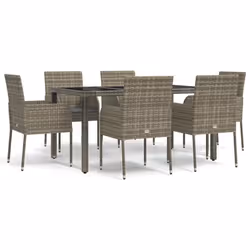 Set da Pranzo da Giardino 7 pz con Cuscini in Polyrattan Grigiocod mxl 76458 - Vista aggiuntiva 2
