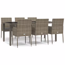 Set da Pranzo da Giardino 7 pz con Cuscini in Polyrattan Grigiocod mxl 100420 - Vista aggiuntiva 2