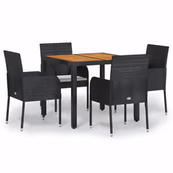 vidaXL Set da Pranzo da Giardino 5 pz Nero con Cuscini in Polyrattan - Vista aggiuntiva 2
