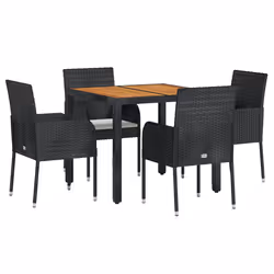 vidaXL Set da Pranzo da Giardino 5 pz Nero con Cuscini in Polyrattan - Vista aggiuntiva 3