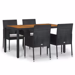 vidaXL Set da Pranzo da Giardino 5 pz Nero con Cuscini in Polyrattan - Vista aggiuntiva 2