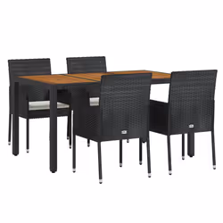 vidaXL Set da Pranzo da Giardino 5 pz Nero con Cuscini in Polyrattan - Vista aggiuntiva 3