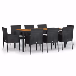 Set da Pranzo da Giardino 9 pz con Cuscini Nero in Polyrattancod mxl 100423 - Vista aggiuntiva 2