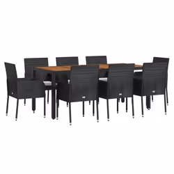 Set da Pranzo da Giardino 9 pz con Cuscini Nero in Polyrattancod mxl 100423 - Vista aggiuntiva 3