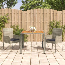 3 pz Set da Pranzo da Giardino con Cuscini, Set tavolo e sedie da giardino in Polyrattan Grigio Vidaxl