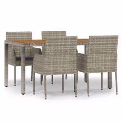 vidaXL Set da Pranzo da Giardino 5 pz con Cuscini in Polyrattan Grigio - Vista aggiuntiva 2