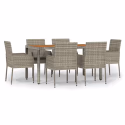 Set da Pranzo da Giardino 7 pz con Cuscini in Polyrattan Grigiocod mxl 76469 - Vista aggiuntiva 2