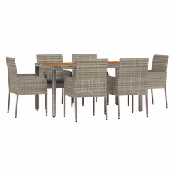 Set da Pranzo da Giardino 7 pz con Cuscini in Polyrattan Grigiocod mxl 76469 - Vista aggiuntiva 3
