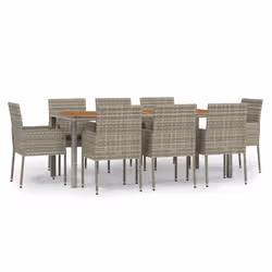 vidaXL Set da Pranzo da Giardino 9 pz con Cuscini in Polyrattan Grigio - Vista aggiuntiva 2