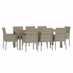 vidaXL Set da Pranzo da Giardino 9 pz con Cuscini in Polyrattan Grigio - Vista aggiuntiva 3