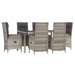 Set da Pranzo da Giardino 7 pz con Cuscini in Polyrattan Grigiocod mxl 124375 - Vista aggiuntiva 3