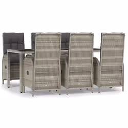 vidaXL Set da Pranzo da Giardino 7 pz con Cuscini in Polyrattan Grigio - Vista aggiuntiva 2