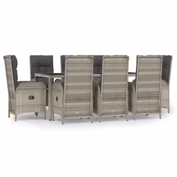 Set da Pranzo da Giardino 9 pz con Cuscini in Polyrattan Grigiocod mxl 100389 - Vista aggiuntiva 2