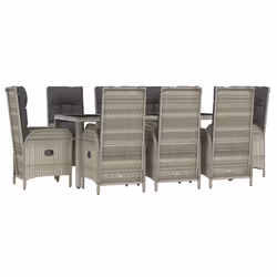 Set da Pranzo da Giardino 9 pz con Cuscini in Polyrattan Grigiocod mxl 100389 - Vista aggiuntiva 3
