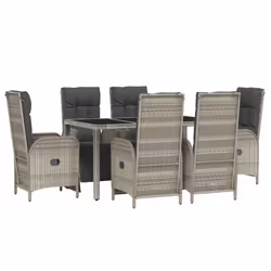Set da Pranzo da Giardino 7 pz con Cuscini in Polyrattan Grigiocod mxl 124373 - Vista aggiuntiva 3
