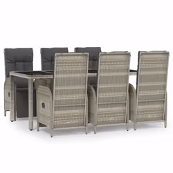 vidaXL Set da Pranzo da Giardino 7 pz con Cuscini in Polyrattan Grigio - Vista aggiuntiva 2