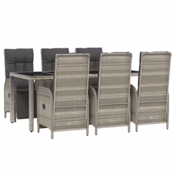 vidaXL Set da Pranzo da Giardino 7 pz con Cuscini in Polyrattan Grigio - Vista aggiuntiva 3
