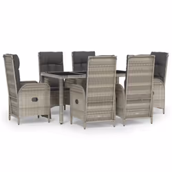 Set da Pranzo da Giardino 7 pz con Cuscini in Polyrattan Grigiocod mxl 76424 - Vista aggiuntiva 2