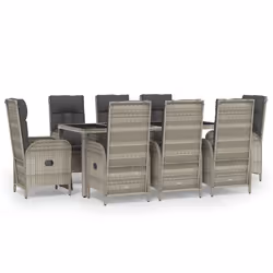 Set da Pranzo da Giardino 9 pz con Cuscini in Polyrattan Grigiocod mxl 100442 - Vista aggiuntiva 2