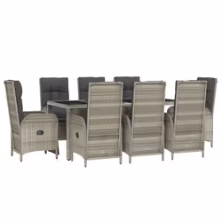 Set da Pranzo da Giardino 9 pz con Cuscini in Polyrattan Grigiocod mxl 100442 - Vista aggiuntiva 3