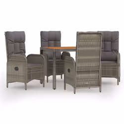 Set da Pranzo da Giardino 5 pz con Cuscini in Polyrattan Grigiocod mxl 124371 - Vista aggiuntiva 2